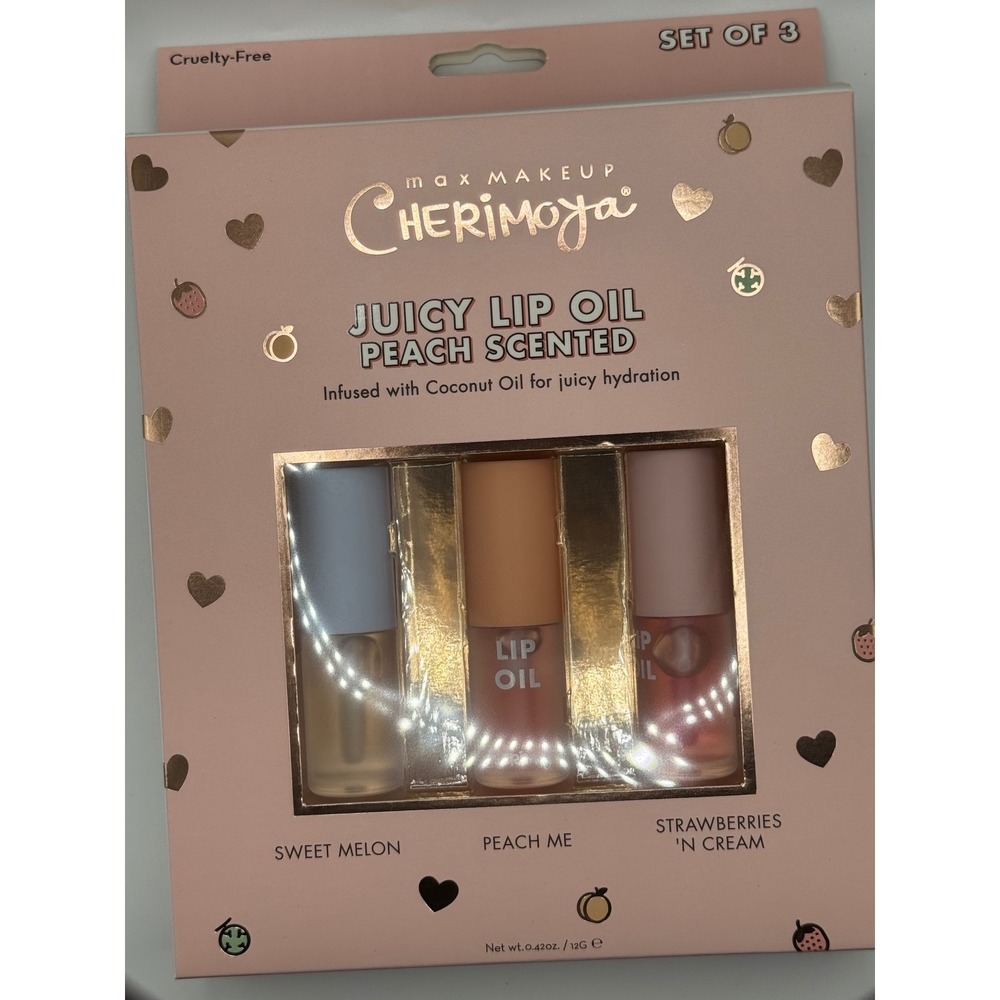 The Crème Shop Cherimoya Juicy Lip Oil Set Peach Scented 3 Piece Lip Gloss